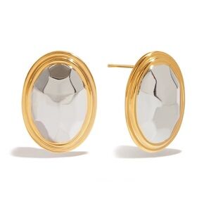 18K Gold Plated Stainless Steel Two Tone Oval Earrings